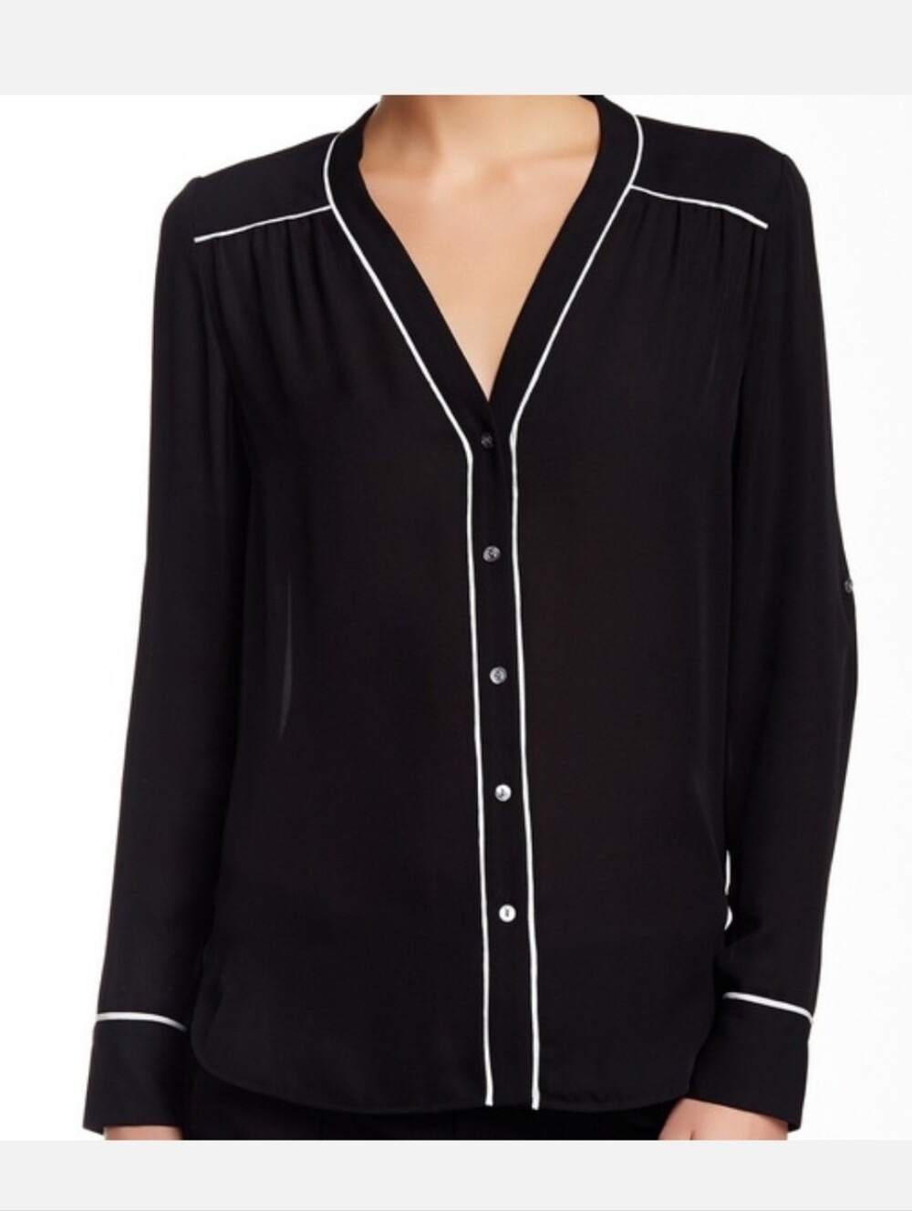 Vince Black 100% Silk Button Up Blouse Long Sleeve Women's XS Office Evening